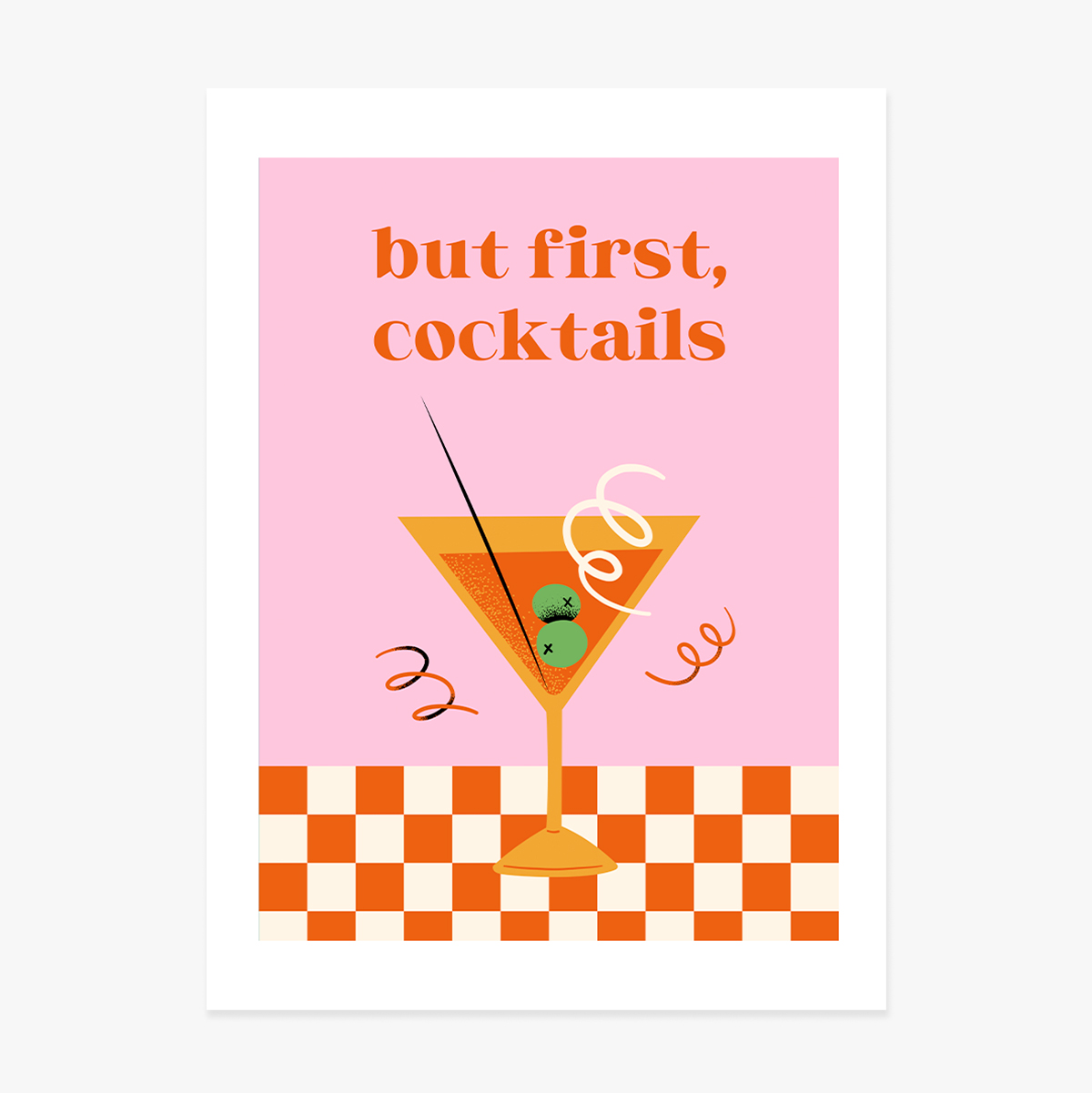 Plakat „But first, cocktails”