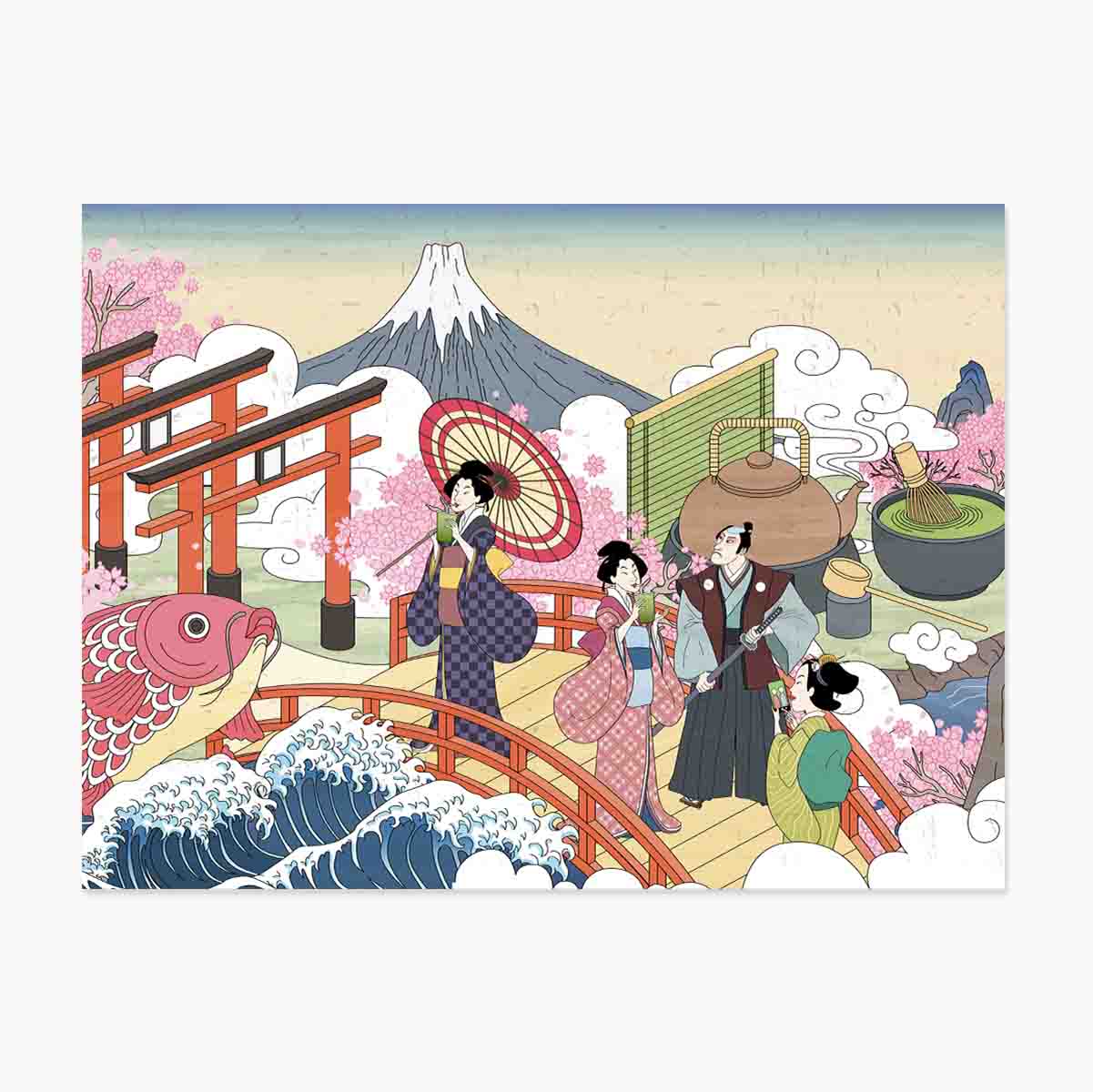 Plakat z ilustracją w stylu retro z Japonii