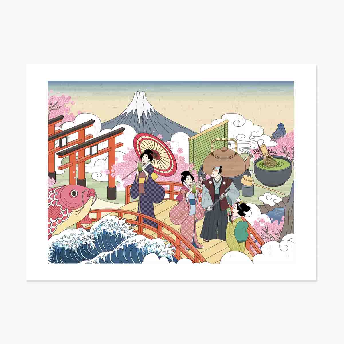 Plakat z ilustracją w stylu retro z Japonii