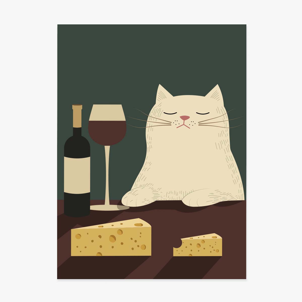 Poster Cat, wine and cheese